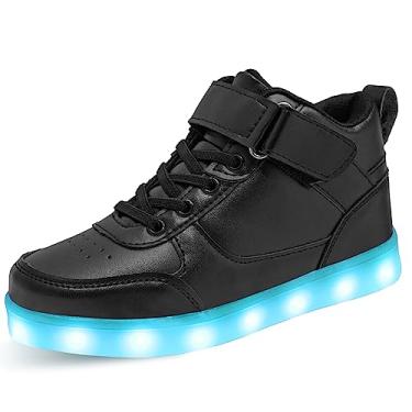 Imagem de SEROUNY Tênis infantil com iluminação de LED, cano alto, carregamento USB, piscando, para crianças, meninas, meninos, Preto, 13 Little Kid