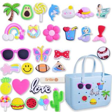 Imagem de Charms KJML DIY para bolsa de pântano, 30 peças, letras, flores, beise