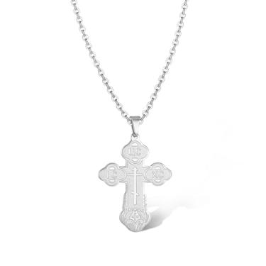 Imagem de SIPURIS Colar de cruz ortodoxa para homens, pingente de crucifixo ortodoxo de Jesus Cristo, aço inoxidável, joia religiosa, cristã, presente de aniversário, 0.98" x 1.32", Aço inoxidável, Sem Pedra