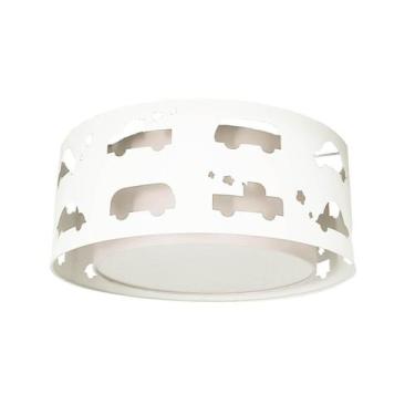 Imagem de Luminária Infantil Plafon Carrinhos Branco 40x16 - Tom Luz