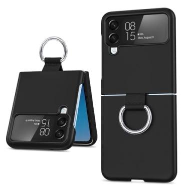 Imagem de Capa fosca com anel de dedo para pc, para samsung galaxy z flip zflip 6 5 4 3 zflip6 zflip5 zflip4 zflip3 candy, preta, para z flip3