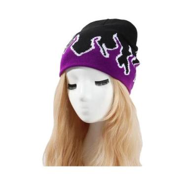 Imagem de Gorro De Malha Acrílica Com Padrão De Chama, Chapéu Jacquard Personali