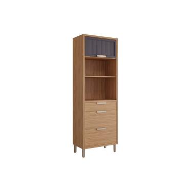 Imagem de Paneleiro de Cozinha Estela Torre Quente c/ 2 Portas Basculante Ripadas 2 Nichos p/ Forno e 2 Gavetas 70 cm Cinamomo/Titanium - MGM