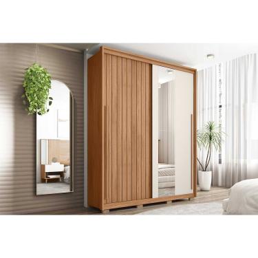 Imagem de Guarda Roupa Solteiro 2 Portas de Correr (1 Ripada e 1 c/ Espelho) e 3 Gavetas Moviment 1.8 Lux Flex Freijo/Off White ou Sued - Caemmun