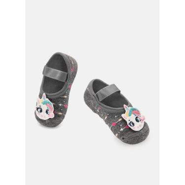 Imagem de Meia Sapatilha Puket Bebê Menina Antiderrapante Unicórnio Mescla Escur