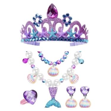 Imagem de Kit Colar Pulseira Brincos Anel Coroa Sereia Infantil (Roxo)