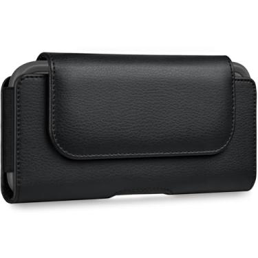Imagem de COANJIUO Capa de couro para celular com clipe de suporte de cinto para iPhone Pro Max, Plus 16 15 14 13 12 16e, Samsung Galaxy FE, Plus S25 S24 S23 S22, L-Preto