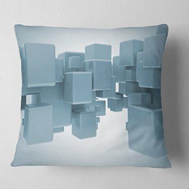 Imagem de Sala de estar contemporânea dos cubos 3D azul claro Designart, sofá, almofada de alta qualidade + capa de almofada impressa em ambos os lados 66 cm x 66 cm