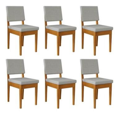 Imagem de Kit 6 Cadeiras 100% Madeira Maciça Encosto e Assento Estofado Miami - 