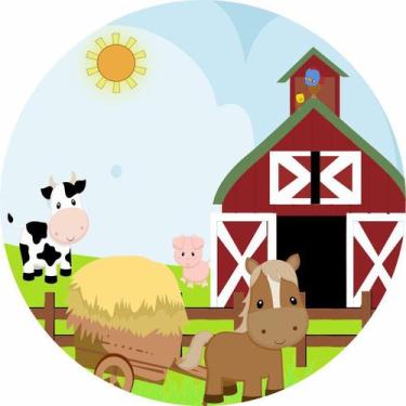 Imagem de Painel de Lona Redondo Fazendinha Cerca e Animais - Fabrika De Festa, 