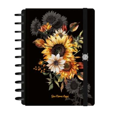 Imagem de Caderno De Disco Inteligente Personalizado Iscool G+ Floriografia Girassóis Preto