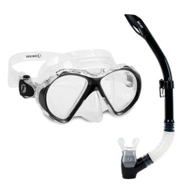 Imagem de Fun Dive Kit MX-02, Máscara e Snorkel SK-07 para Mergulho, Silicone Silsoft, Lentes em V com Vidro Temperado, Sistema Push Button (Transp/Preto)