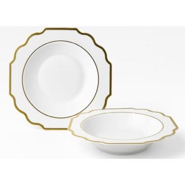 Imagem de "Ocasiões" Pacote com 40 Tigelas, Tigelas de Plástico Descartáveis Pesadas para Festa de Casamento (Tigela de Sopa de 400 g, Branco Imperial e Ouro)