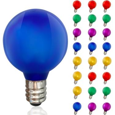 Imagem de Pacote com 25 lâmpadas de Natal de LED multicoloridas foscas, à prova de estilhaçamento e à prova d'água, lâmpadas LED G40 para cordão de luzes externas, lâmpadas coloridas de LED E12 para decoração