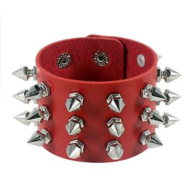 Imagem de TURTLEDOVE Pulseira de couro punk larga – Pulseira de couro rock gótico com cravejado de metal, Couro, Sem pedras preciosas