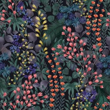 Imagem de Papel de parede floral Vitique Peel and Stick Boho papel de parede removível impermeável verde/amarelo/laranja papel de contato para quarto, banheiro, parede de casa 43,9 cm x 299,7 cm