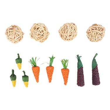 Imagem de 12 Pçs Brinquedos de Coelho Coelho Mastigar Brinquedos para Dentes, Coelho Hamster Mastigar Brinquedos para Saúde Bucal Bolas de Rattan Brinquedos de Cenoura para Chinchilas,