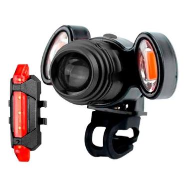 Imagem de 2X Farol Lanterna Bike 3Funções Zoom Recarregável + Led Ve