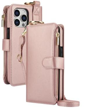 Imagem de YOGISU Para iPhone X com anel porta-cartões carteira transversal capa de celular cordão bolsa de couro feminina (para iPhone X/ouro rosa)