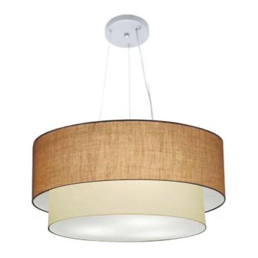 Imagem de Lustre Pendente Duplo Cilíndrico Vivare Md-4073 Cúpula Em Tecido 80x60cm - Bivolt Palha-bege 127/220v