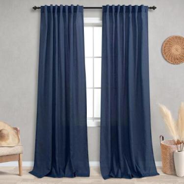 Imagem de Cortinas KOUFALL azul marinho de linho transparente 132x238cm para qua