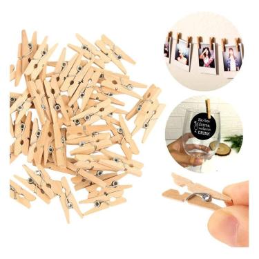 Imagem de 5X Kit 120 Mini Pregador Prendedor Madeira Natural Fotos Art