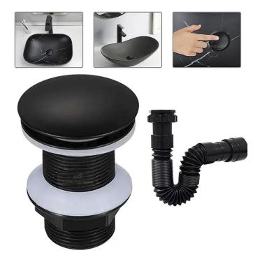 Imagem de Ralo Pia Banheiro Válvula Click Cuba Banheiro E Sifão Preto