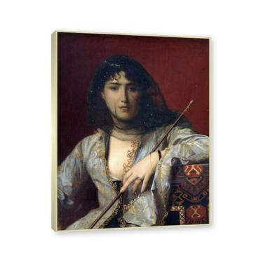 Imagem de NHLDZYH Moldura champanhe. Imagem natureza em tela, (senhora com véu) de Jean Leon Gerome, reprodução de quadros, quadro de arte de parede de tela para casa. 60x80cm