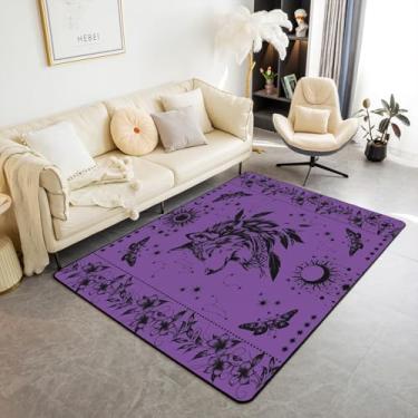 Imagem de Castle Fairy Tapete de lobo 1,5 x 1,80 m, animais selvagens, flor, galáxia, decoração para quarto, sala de jogos, cabeceira, gótico, roxo, preto, decorativo, para adultos e crianças