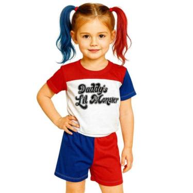 Imagem de Fantasia Infantil Arlequina Heroína Monster - Genérica, Branco, Vermel