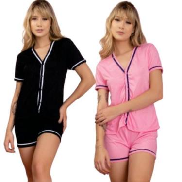 Imagem de KIT 2 Pijama Americano Bloqueira Curto Vekyo Amamentação Aberto Botão 