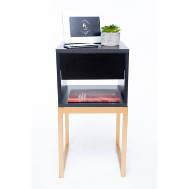 Imagem de Mesa Cabeceira Industrial Preto Eco 30Cm Base Dourada