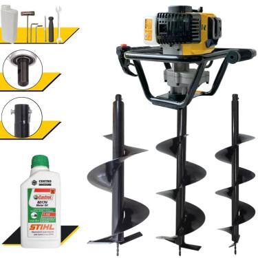 Imagem de Polaca Cavadeira Motorizada Lynus PSL-517 À Gasolina 2T 52cc 1,8HP 9.000rpm Perfurador Com Brocas 80x20cm, 80x25cm e 80x30cm + ÓLEO STIHL 2T