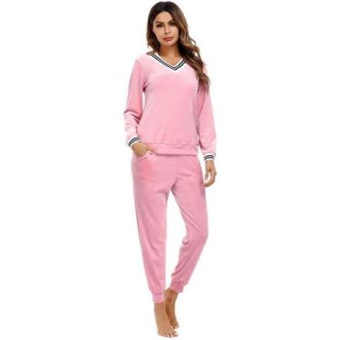 Imagem de Moletom feminino Irevial, de veludo amassado, listrado, rosa, GG