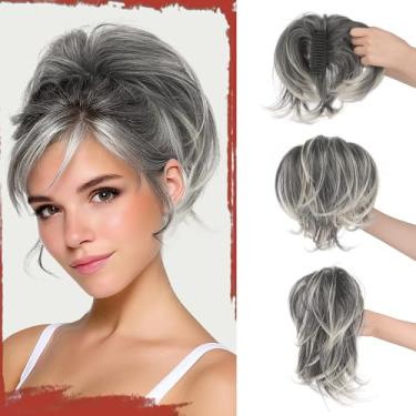 Imagem de SOFEIYAN Extensão de rabo de cavalo curto com clipe de garra faça você mesmo, fios dobráveis, coque de cabelo falso, peça de cabelo sintético liso, extensões de rabo de cavalo para Wonen - sal e