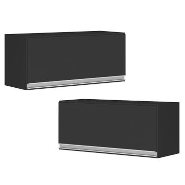 Imagem de Kit 02 Armários Aéreo Multiuso Geladeira Lux 80cm 100% MDF Basculante Preto TX Fosco - Desk Design