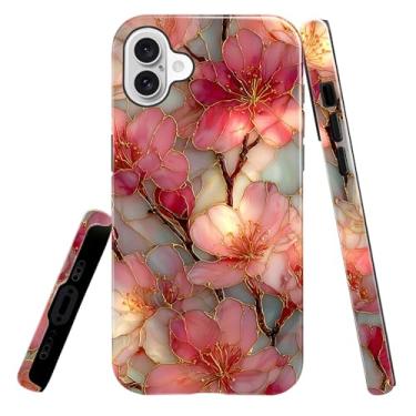 Imagem de heindiy Compatível com iPhone 16, capa brilhante proteção completa à prova de choque anti-arranhões capa de TPU, capas para homem mulher flor rosa vitral