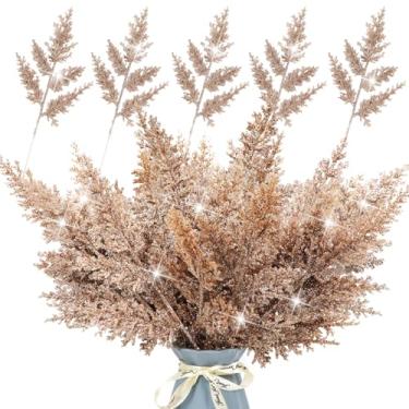 Imagem de Kunjocy Conjunto de 24 Agulhas de Pinheiro Artificiais com Glitter, Galhos de 12,4" com Brilho, Decorações para Árvore de Natal, Sprays, Folhas de Cedro, Caules, Galhos, Arranjos d (, Champanhe)