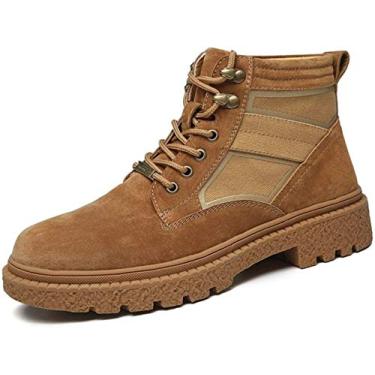 Imagem de Bigfanshu Botas de cano curto masculinas clássicas de trabalho com cadarço couro PU 4 cm salto resistente ao desgaste antiderrapante junta dividida bico redondo masculino meio da panturrilha tênis fashion slip-on & pull-on botas ocidentais, Laranja, 43 BR G