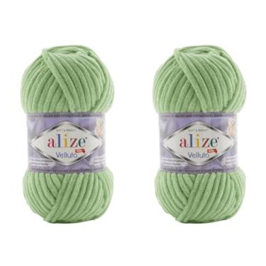 Imagem de Cobertor de bebê Alize Velluto 100% micropoliéster fio de veludo lote de 2 skn 150 jardas 2 x 100 gramas, peso do fio: super volumoso (103 - verde claro)