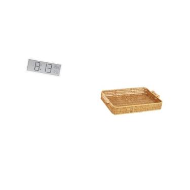 Imagem de Fenteer Relógio de Parede Digital de Tecido, Cesta de Frutas, Multifuncional, Grande, Display, Temperatura, Umidade, Lanche, Tigela, Prato de Pão para Sala de