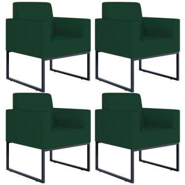 Imagem de Kit 04 Poltronas Base Fixa Metal Helô L02 Suede Verde Musgo - LYAM DEC