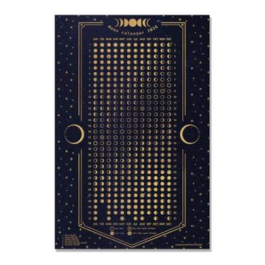 Imagem de Calendário lunar 2026 - Pôster de parede azul escuro de 30,5 x 45,7 cm com fases lunares e eclipses, gráfico celestial vertical | Decoração astronômica | Para espaços estéticos escuros ou minimalistas