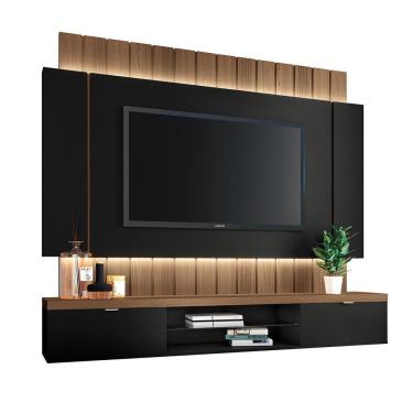 Imagem de Painel Home Suspenso 1.8 Shawn Para Tv Até 55 Mdp/mdf Com Fita Led Preto/castanho G26 - Gran Belo