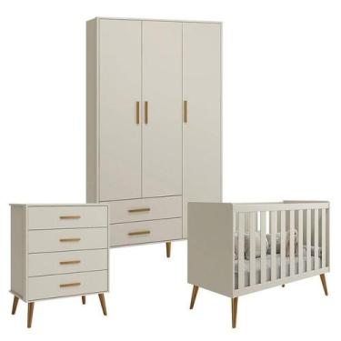 Imagem de Quarto de Bebê Isis 3 Portas com Gaveteiro Areia Acetinado - Reller