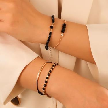 Imagem de Pulseiras femininas com contas douradas e pretas de cristal boêmio, várias camadas, empilhável, corrente de elos ajustáveis, joias modernas, acessórios festivos para férias, presentes, One Size, Liga