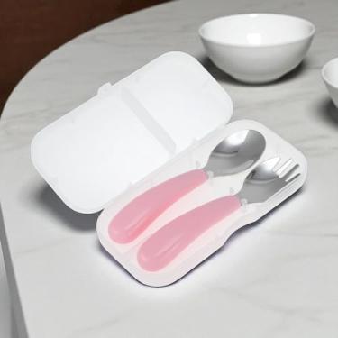 Imagem de Generic 1 conjunto de talheres para lava-louças, colher, garfo, conjunto de 2 peças, estojo portátil, aço inoxidável 304, rosa, 17,5 x 7,5 x 5 cm
