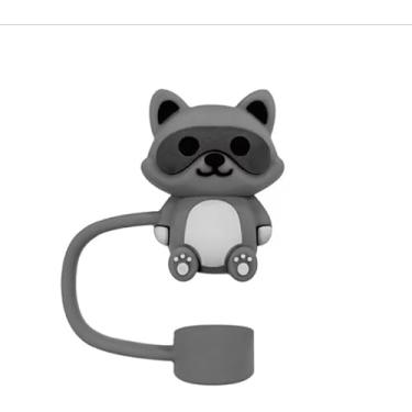 Imagem de Capa de canudo de guaxinim para Stanley 40 e acessórios de copo de 850 g, tampa de cobertura de palha de silicone para vestir festa de 10 mm, topo de palha de animal fofo, rolha para tampas de ponta