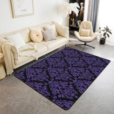 Imagem de jejeloiu Tapete de área de damasco roxo 3x5 para meninos e meninas, gótico, crânio gótico, sala de estar, para quarto para crianças, mulheres, homens, jacquard, vintage, floral, boêmio, decoração