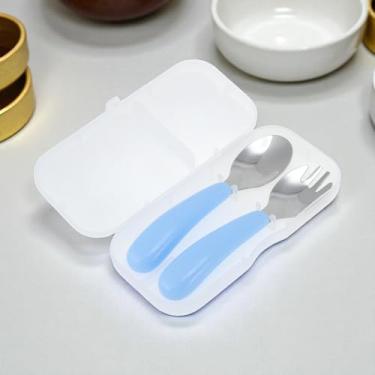 Imagem de Generic 1 conjunto de talheres para lava-louças, colher, garfo, conjunto de 2 peças, estojo portátil, aço inoxidável 304, azul, 17,5 x 7,5 x 5 cm